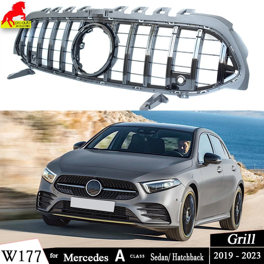 Car Front Bumper Racing Grille Black for Mercedes A Class W177 Hatch V177 Saloon 2019-2023 A180 A200 A250 A35 Except for A45 AMG