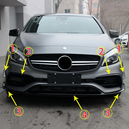 Front Bumper Lip Grille Canards Fit for Mercedes Benz A Class W176 2016-2018 A45 AMG Splitter Black Body Kit Set Car Accessories