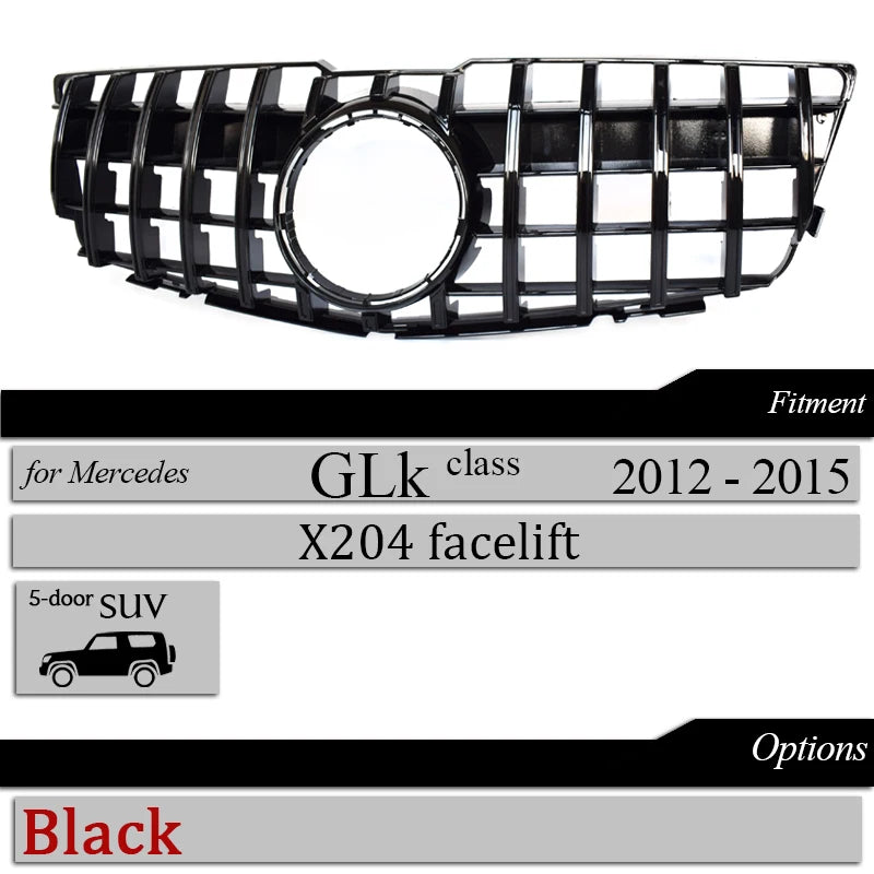 X204 GT Grilles Front Bumper Grill Mesh for Mercedes GLK Class 2012 - 2015 Diamond Black Silver Car Replacement Hood Mesh Grid