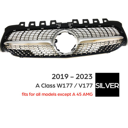 Car Front Bumper Racing Grille Diamond Grill for Mercedes Benz A-Class Hatchback W177 Sedan V177 2019-2025 A 200 A 250 A 35 AMG