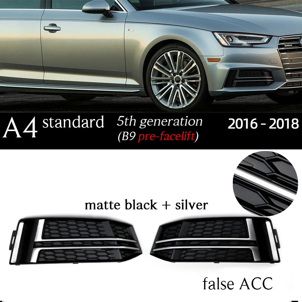 1 Pair Replacemennt Front Bumper Black Fog Light Case for Audi A4 S4 B6 8E B7 B8 8K B8.5 B9 8W B9.5 Fog Light Grille Fog Frame