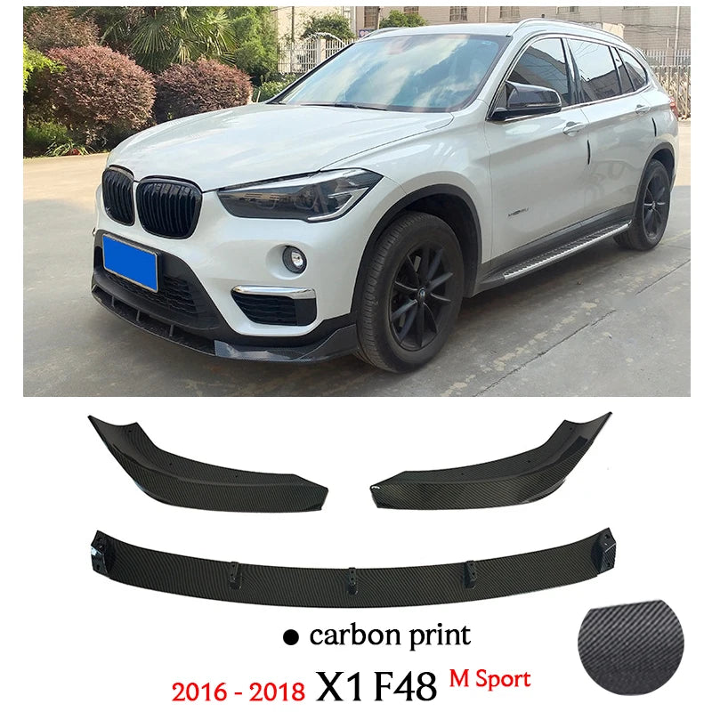 X1 Carbon Fiber Front Bumper Lip Gloss Black Chin Spoiler for BMW X1 F48 2016 - 2022 sDrive 20i 18d 18i 20d M Sport Only