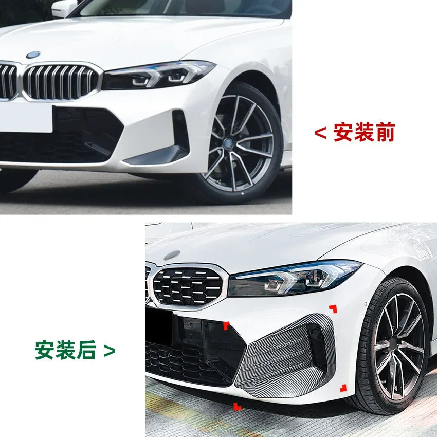 Front Fog Lamp Grille Decorative Covers Stickers Side Canards for BMW 3 Series G20 G21 LCI M Sport 2023+ Splitters Car Styling