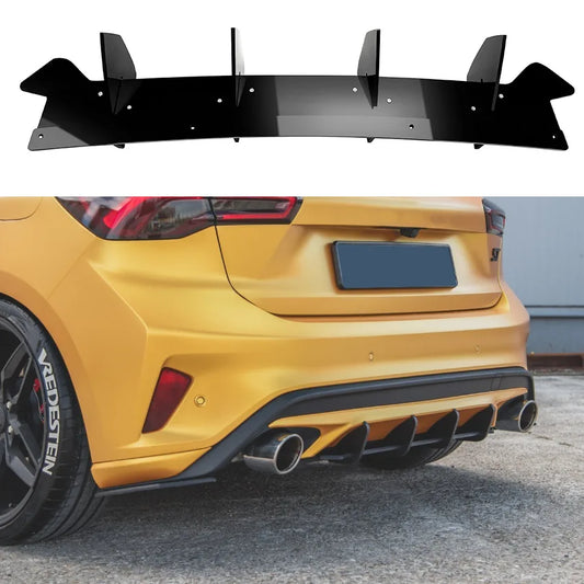 Car Glossy Black Rear Diffuser Spoiler for Ford Focus ST MK4 2018-2021 Rear Bumper Trim Lip Spoiler Sticker Fender Canards Fin