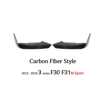 F30 M Sport Carbon Fiber & Gloss Black Front Bumper Lip Splitter Canards for 2012 - 2018 3 Series F30 Sedan F31 Wagon 325i 330i