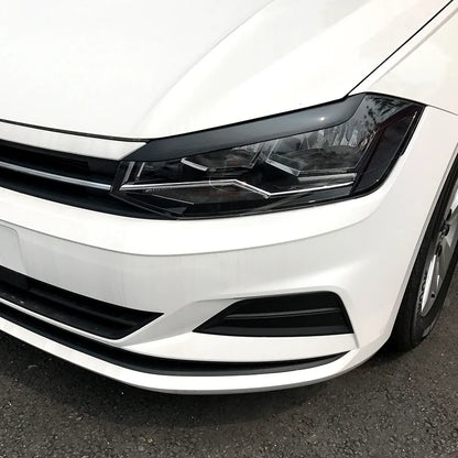 Gloss Black Headlights Eyebrow Eyelids Chrome Trim Sticker for Volkswagen VW Polo MK6 2019+ Carbon Fiber Accessories Car Styling