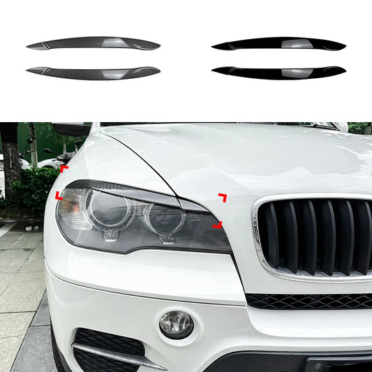 Car Styling Pair Headlights Eyelids Eyebrow ABS Trim Stickers Cover for BMW X5 E70 2008-2013 Glossy Black Decoration Accessories