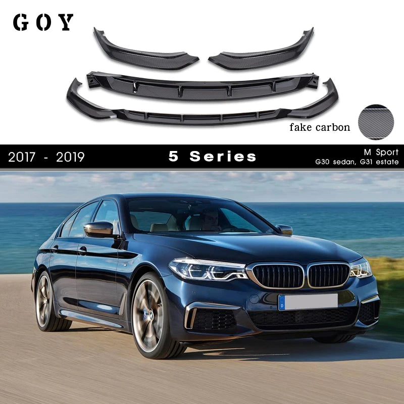 Carbon Fiber Printing Plastic Front Bumper Lip Spoiler for 2017 - 2019 BMW 5 Series G30 G31 M Sport 525i 530i 535i 540i M550i