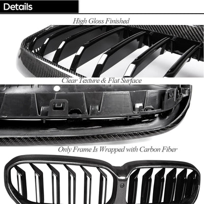 3*3 3K Carbon Fiber Front Bumper Kidney Grille for BMW 5 Series G30 G31 LCI 2017 - May 2023 520i 530i 535i 540i 550i & F90 M5