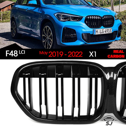 3*3 3K Carbon Fiber Front Bumper Kidney Grille for BMW X1 F48 LCI 2019 - 2022 sDrive18i sDrive20i sDrive16d sDrive18d sDrive20d