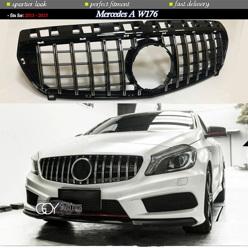 Replacement ABS Black Silver Front Bumper Radiator Diamond Racing Grille Fit For Mercedes A Class W176 2013 2014 2015