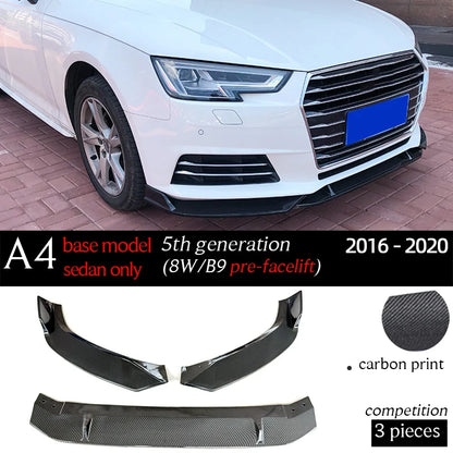 Carbon Fiber Print Gloss Black Front Bumper Lip Spoiler for Audi A4 B9 B9.5 8W 2016 - 2020 S-line Sedan (Not for 5-door/S4/RS4)