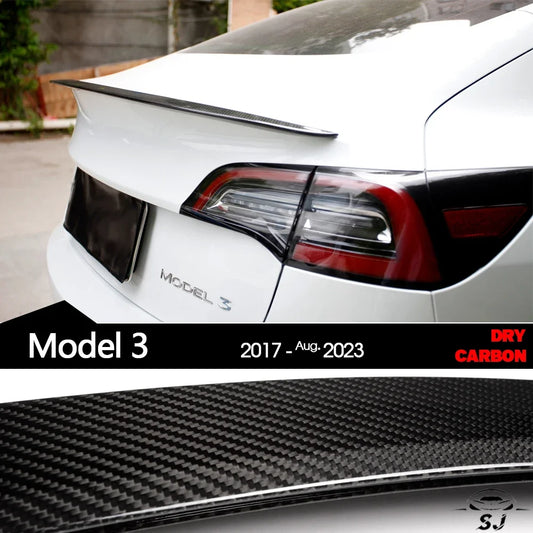 3*3 3K Dry Carbon Press-molding Prepreg Carbon Fiber Rear Lid Spoiler for Tesla 2017 - Aug. 2023 Model 3 (Not for 2023 Refresh)