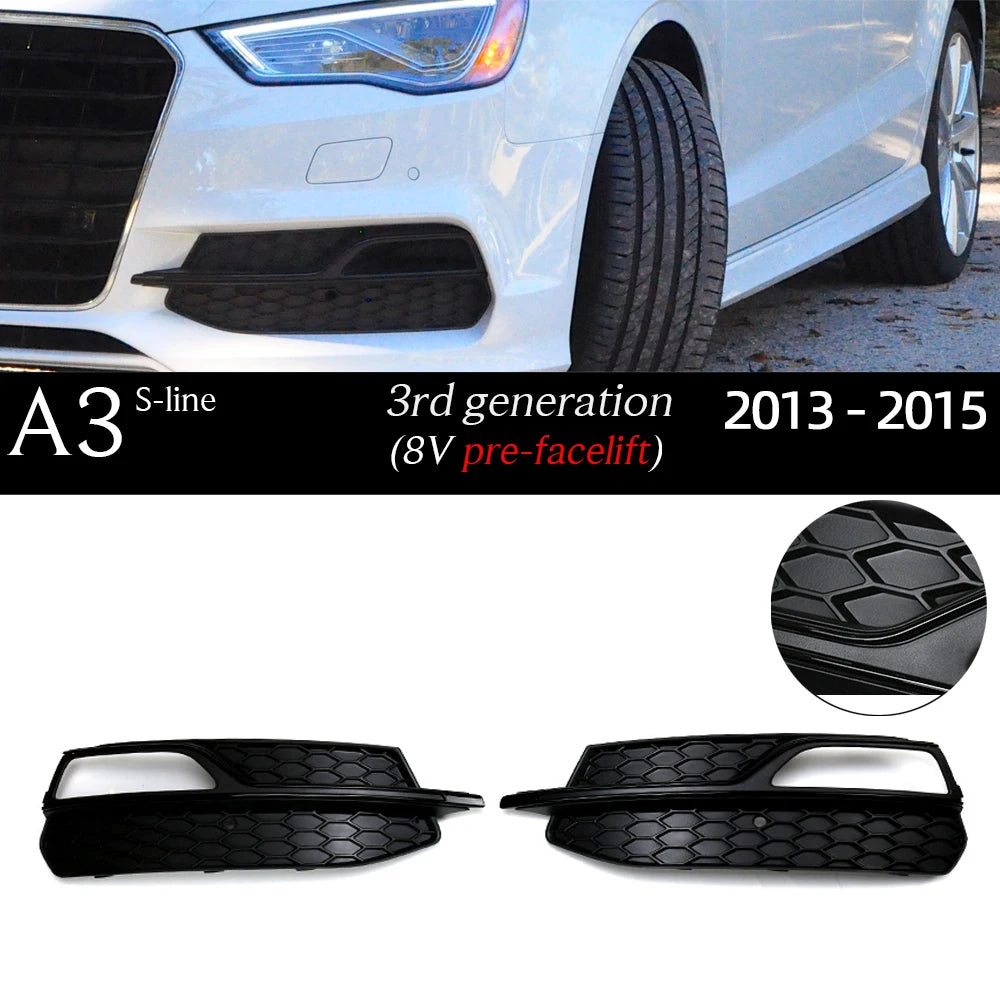 1Pair S3-look Honey-comb Style Front Bumper ABS Black Fog Light Frame Case for Audi A3 8V 2013 - 2020 April Fog Light Grille