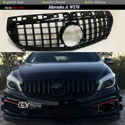 Replacement ABS Black Silver Front Bumper Radiator Diamond Racing Grille Fit For Mercedes A Class W176 2013 2014 2015