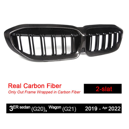 3*3 3K Twill Carbon Fiber Front Racing Grille Radiator Grill for BMW 2019 - Apr 2020 3 Series 4-Door Sedan G20 5-Door G21 Wagon