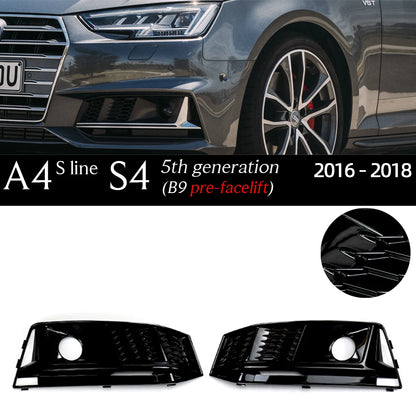 1 Pair Replacemennt Front Bumper Black Fog Light Case for Audi A4 S4 B6 8E B7 B8 8K B8.5 B9 8W B9.5 Fog Light Grille Fog Frame