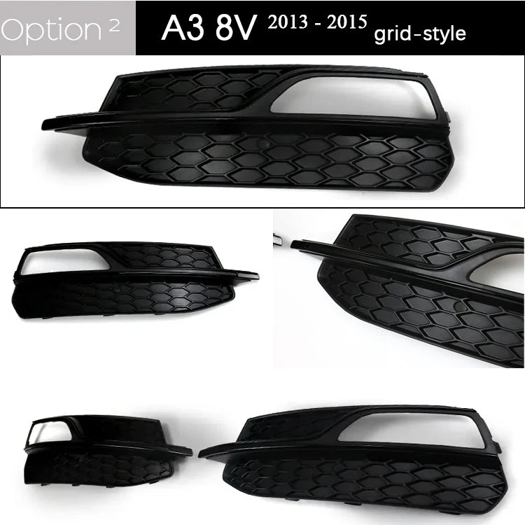 1Pair S3-look Honey-comb Style Front Bumper ABS Black Fog Light Frame Case for Audi A3 8V 2013 - 2020 April Fog Light Grille