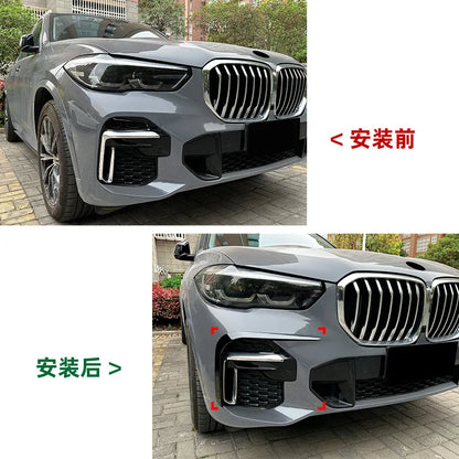 Car Front Bumper Lip Spoiler Side Wing Cover Stickers For BMW X5 G05 2019-2022 M Sport Gloss Black Splitter Canard Air Vent Trim