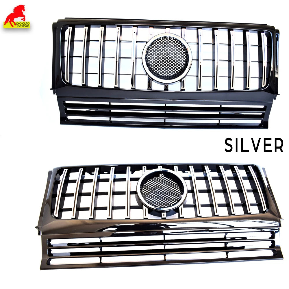 Front Bumper Centre Hood Grill Black Silver Grille for Mercedes G Class G Wagon W463 1990-2017 G350 G450 G500 Except G63 G65 AMG