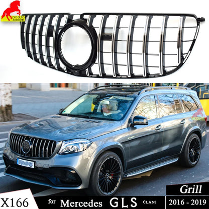 GT X166 Black Silver Front Bumper Grille for Mercedes GLS Class X166 2016 - 2019 GLS 400 GLS 450 GLS 500 Car Racing Grill Tuning