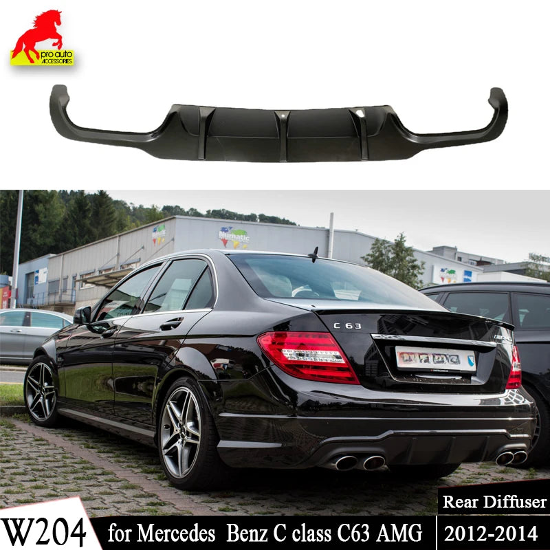 Car Rear Bumper Diffuser Back Lip for Mercedes Benz C Class W204 C63 AMG LCL 2012-2015 FRP Black Spoiler Splitter Accessories