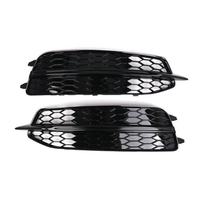 2 Pcs Bright Black Lower Grille Front Fog Light Frame for Audi A6 C7 2012-2014 Sport Style Honeycomb Cover Grill Car Styling