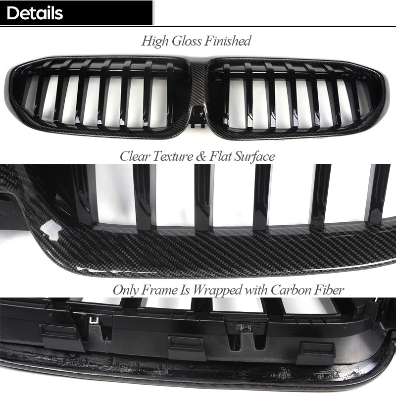 3*3 3K Twill Carbon Fiber Front Racing Grille Radiator Grill for BMW 2019 - Apr 2020 3 Series 4-Door Sedan G20 5-Door G21 Wagon