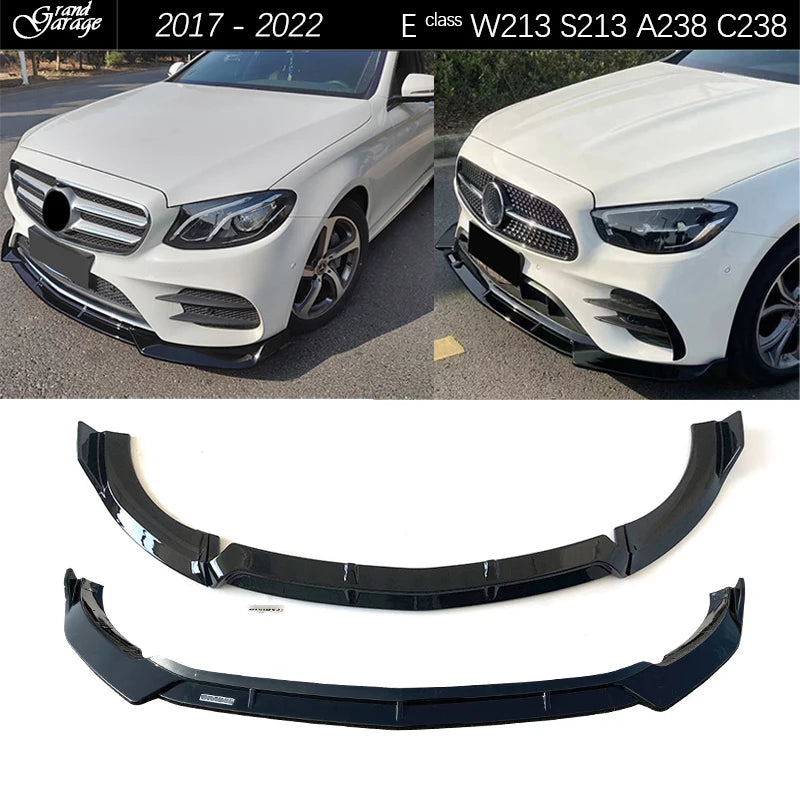 Black Front Bumper Lip Chin Spoiler PP Plastic for Mercedes E Class W213 S213 A238 C238 AMG Line 2017 - 2022 E200 E300 E350 E43