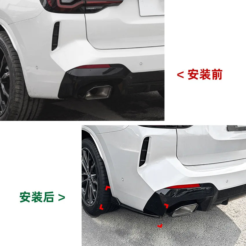 2 Pcs Black Rear Bumper Splitter Canard Auto Exterior Parts for BMW X3 G01 LCI M Sport 2022+ Splitter Stickers Car Accessories