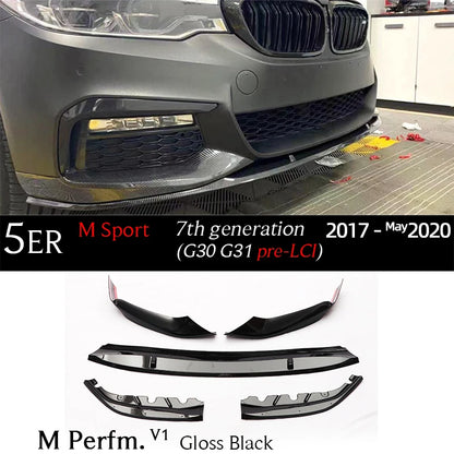 G30 Carbon Fiber Print Front Bumper Lip Gloss Black Chin Spoiler for BMW 5 Series G30 M Sport 2017 - May 2023 G31 520i 530i 530e