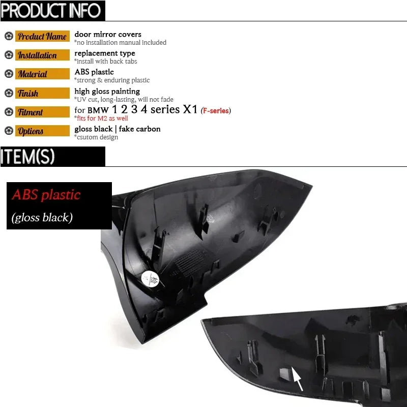 1 Pair ABS & Real Carbon Fiber Rearview Door Mirror Cap Door Mirror Covers for BMW 1 2 3 4 Series X1 F20 F21 F22 F23 F87 M2 F30 F31 F34 F32 F33 F36 E84