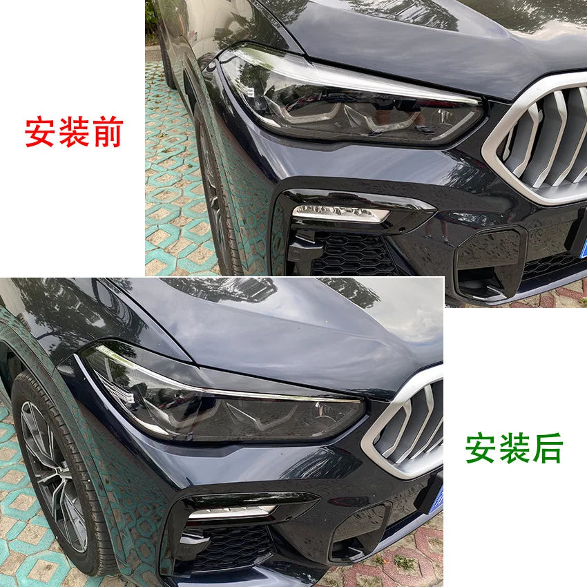 Glossy Black Eyelids Front Headlight Eyebrows Cover Sticker Trim for BMW X5 G05 X6 G06 2019+ Carbon Fiber Exterior Accessories