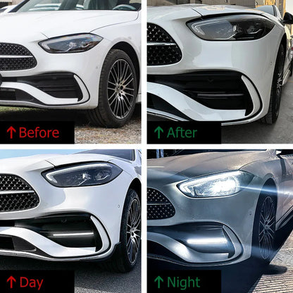 Car Front Bumper Canard Splitter Diffuser Side Spoiler Cover DRL for Mercedes Benz W206 C200 C300 C43 AMG 2022+ Brabus Day Light