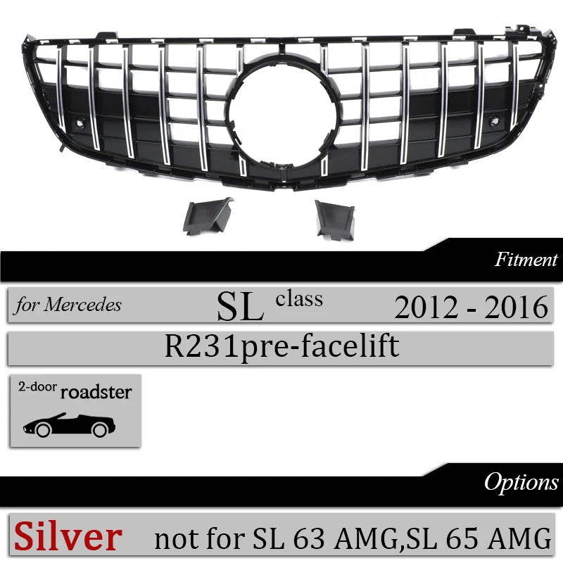 R231 GT Grille Front Bumper Grill Mesh for 2012 - 2016 Mercedes SL Class R231 SL300 SL350 SL400 SL550, Not for SL 65 SL 63 AMG