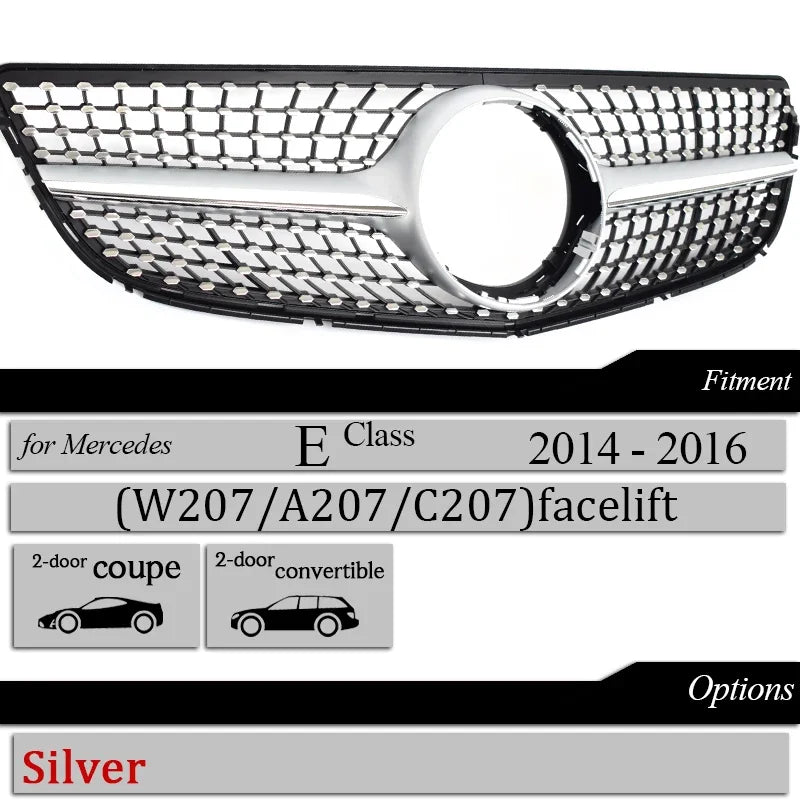 W207 Diamond Front Bumper Grille for Mercedes Benz E Class 2-Door Coupe C207 A207 2014-2016 E250 E300 E350 Car Racing Grills