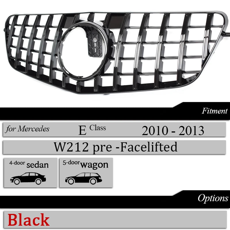 W212 Front Bumper Hood Grill Panamericana GT Style Grille for Mercedes 2009 - 2013 E Class W212 Sedan S212 Estate Car Grills