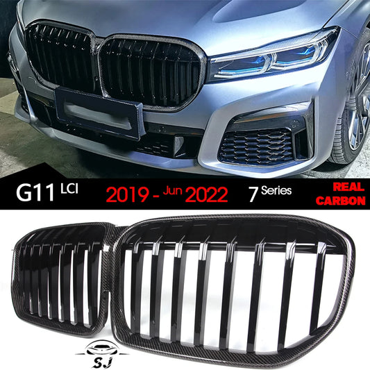 3*3 3K Carbon Fiber Front Bumper Grille for BMW 7 Series Facelift G11 G12 LCI 2019 - 2022 730i 730Li 740i 745e 750i 750Ld M760Li