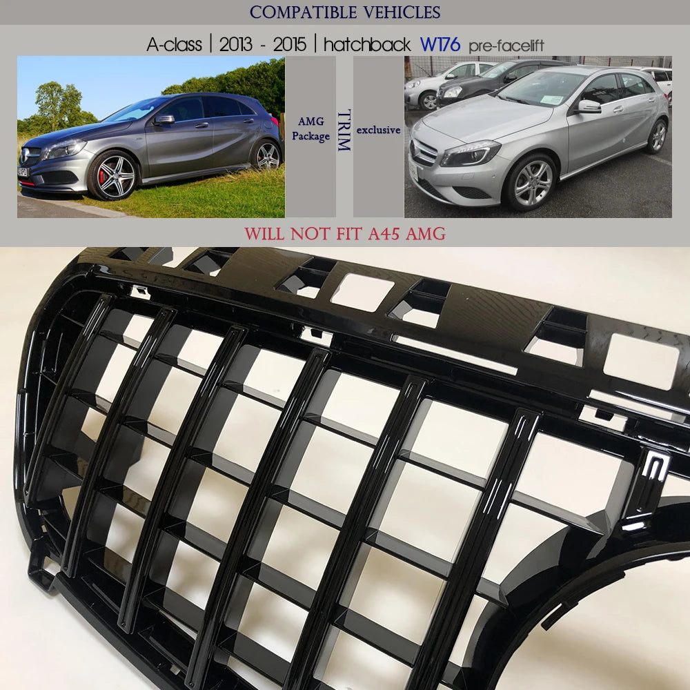 Replacement ABS Black Silver Front Bumper Radiator Diamond Racing Grille Fit For Mercedes A Class W176 2013 2014 2015