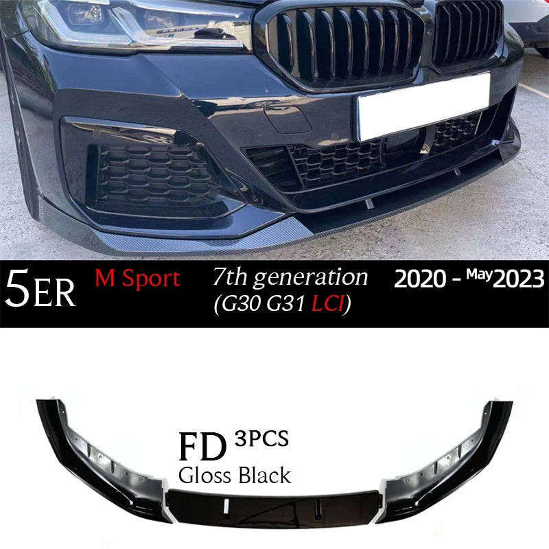 G30 Carbon Fiber Print Front Bumper Lip Gloss Black Chin Spoiler for BMW 5 Series G30 M Sport 2017 - May 2023 G31 520i 530i 530e