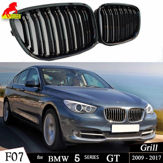 Gloss Black Front Kidney Double Slat Grill Grille for 2009 - 2017 BMW 5 Series GT Gran Turismo (F07) 528i 535i 535i xDrive 550i