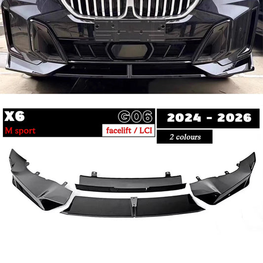 Carbon Fiber Printing & Glazing Black Front Bumper Lip Spoiler for BMW X6 Facelifted G06 LCI M Sport 2024 - 2026 xDrive40i M50i M60i M50d xDrive30d xDrive40d