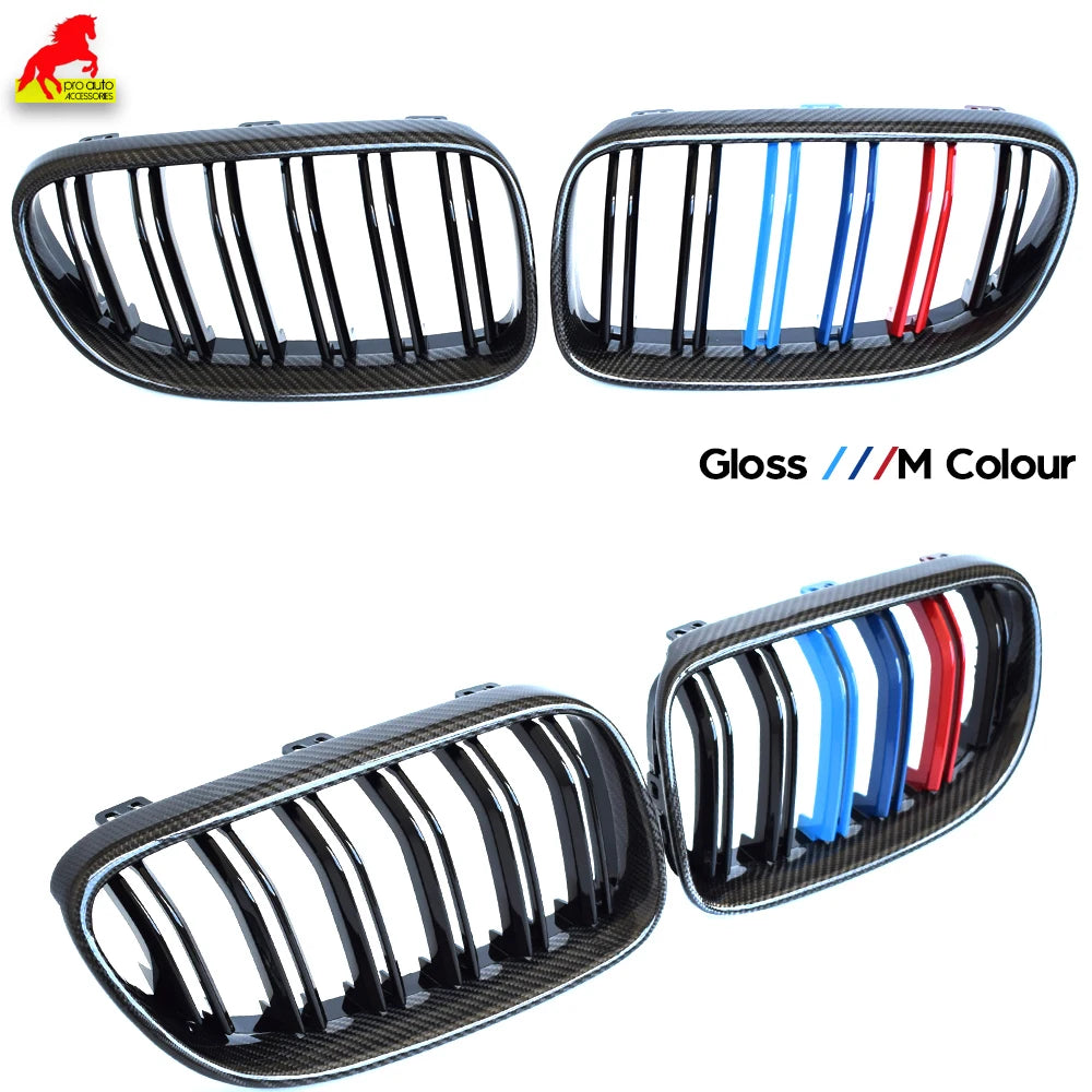 Front Kidney Bumper Grill Carbon Fiber Trimmed Grille for 2010 - 2013 BMW 3 Series 2-Door Coupe Facelift E92 LCI Convertible E93