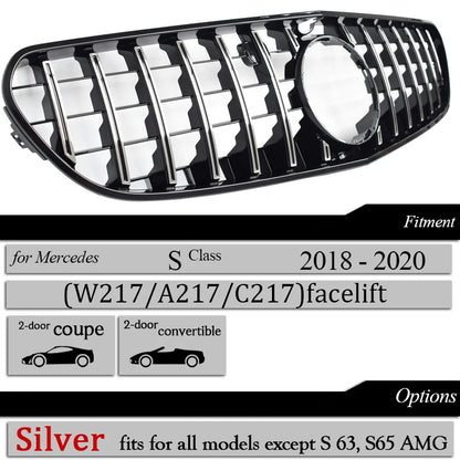 W217 Front Bumper Racing Grille Silver Grill for Mercedes S Class C217 Coupe A217 Cabriolet 2014-2020, Not for S65 AMG S63 AMG