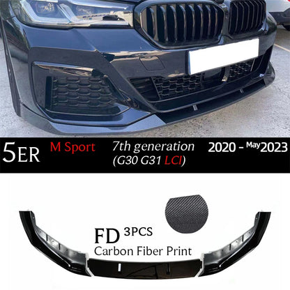 G30 Carbon Fiber Print Front Bumper Lip Gloss Black Chin Spoiler for BMW 5 Series G30 M Sport 2017 - May 2023 G31 520i 530i 530e