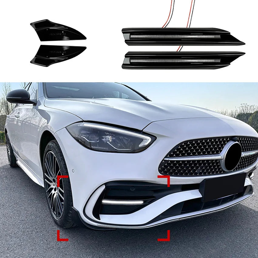 Car Front Bumper Canard Splitter Diffuser Side Spoiler Cover DRL for Mercedes Benz W206 C200 C300 C43 AMG 2022+ Brabus Day Light