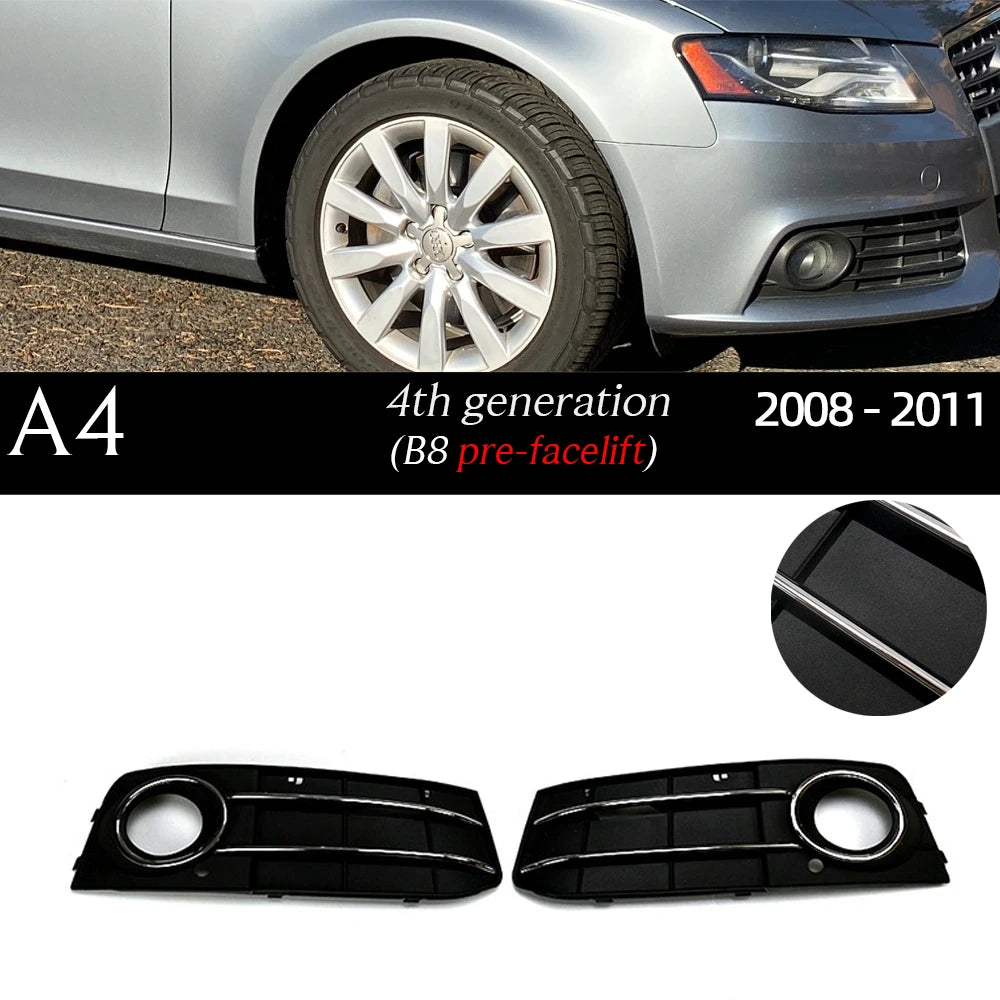 1 Pair Replacemennt Front Bumper Black Fog Light Case for Audi A4 S4 B6 8E B7 B8 8K B8.5 B9 8W B9.5 Fog Light Grille Fog Frame