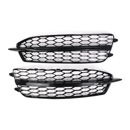 2 Pcs Bright Black Lower Grille Front Fog Light Frame for Audi A6 C7 2012-2014 Sport Style Honeycomb Cover Grill Car Styling