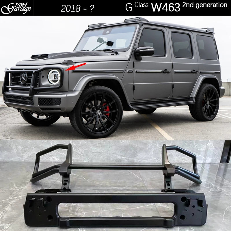 W464 / W463 2nd Generation Black Stainless Steel Protective Headlight Guard Frame for Mercedes G Class 2018 - ? G350 G500 G550