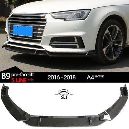 Carbon Fiber Printing Black Front Bumper Lip Spoiler 3PC for Audi A4 B9 8W2 Pre-facelifted S Line & Base Models 2016 - 2018